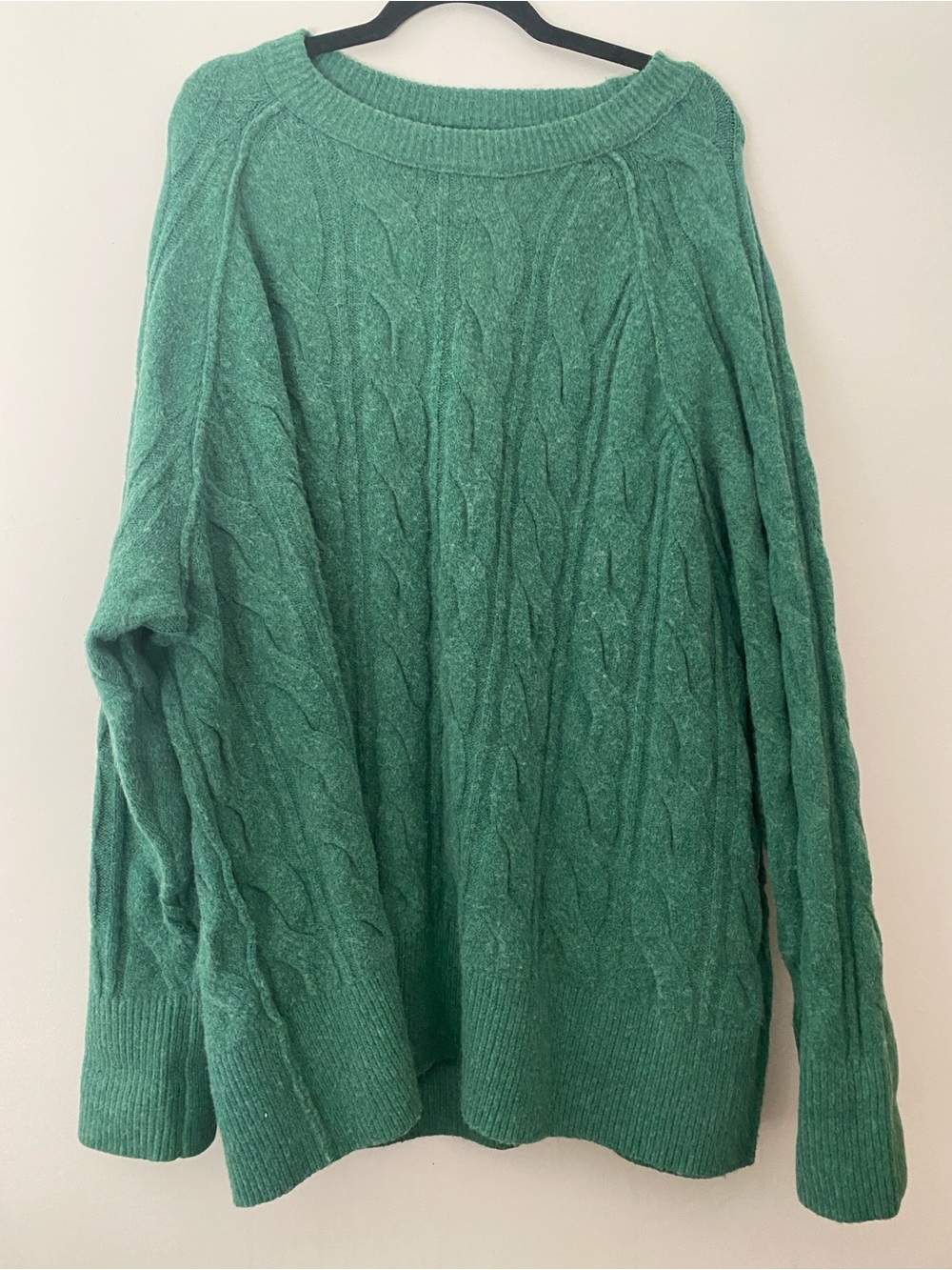 aerie XL Emerald Green Cable Knit Crewneck Sweater Soft Oversized comfy sweater